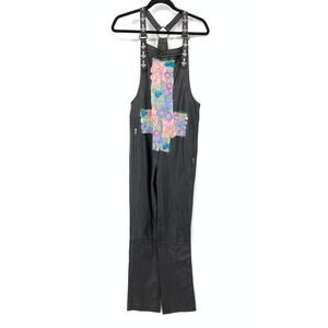 Friend Of Mine Maverick Leather Overalls Womens Apx Sz US 8 Black Handpainted
